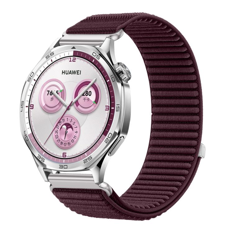 Woven Nylon Hook And Loop Fastener Metal Interface Watch Band — Peony Pink