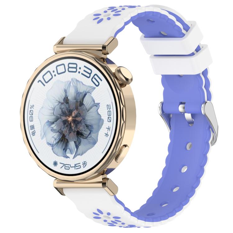 Two Color Sunflower Silicone Watch Band — White Blue