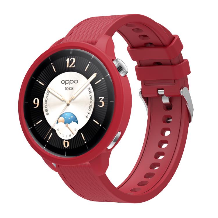 Silicone Watch Cover Integrated Diamond Texture Silicone Watch Band — Red