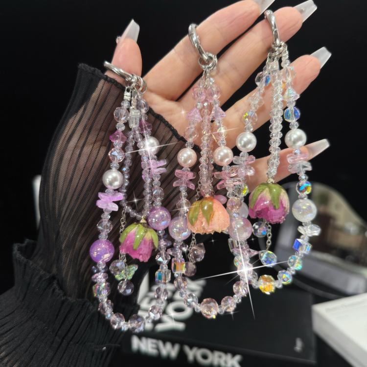 Rose Real Flower Double-Layer Mobile PhoneChain