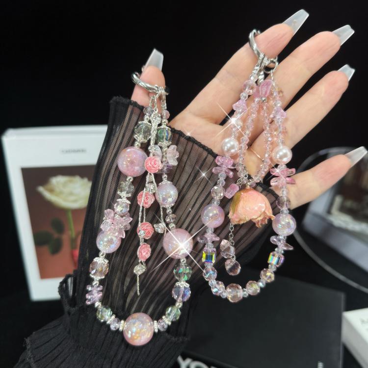 Rose Real Flower Double-Layer Mobile PhoneChain