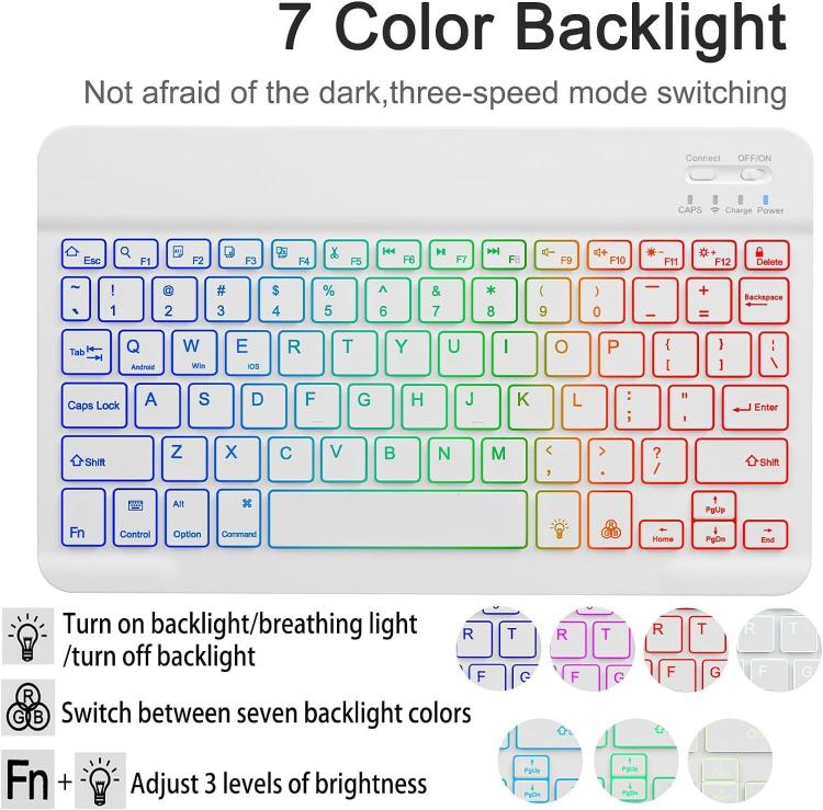 Backlit Colorful Bluetooth Keyboard Protective Leather Case