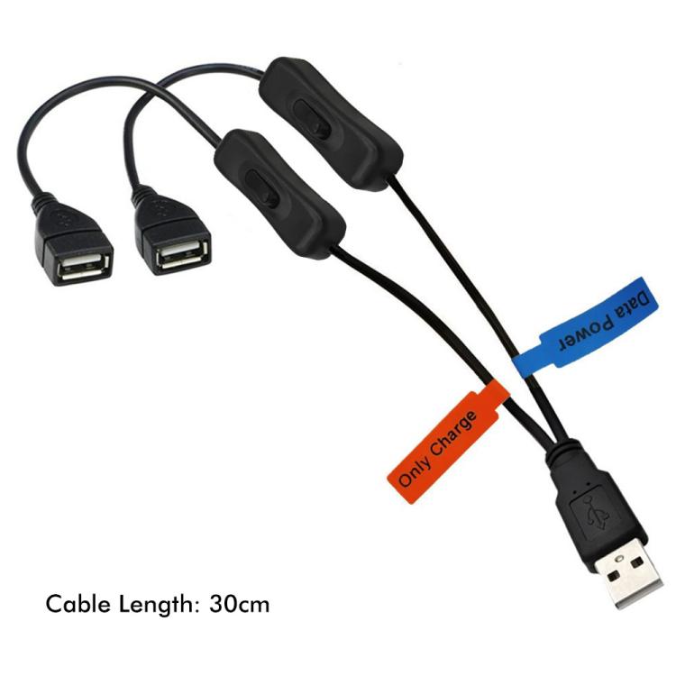 JUNSUNMAY USB 2.0 Male to 2 Dual USB Female Jack Y Splitter Hub Power Cord Extension Adapter with On/Off Switch — view 3