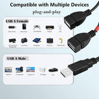 JUNSUNMAY USB 2.0 Male to 2 Dual USB Female Jack Y Splitter Hub Power Cord Extension Adapter with On/Off Switch — view 4