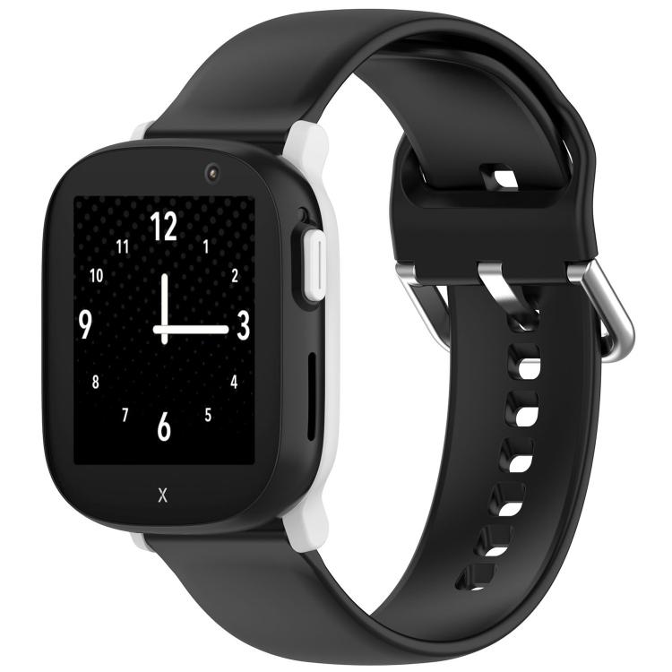 For Xplora X6PLAY Kids Smart Phone Watch Solid Color Silver Buckle Silicone Watch Band — Black