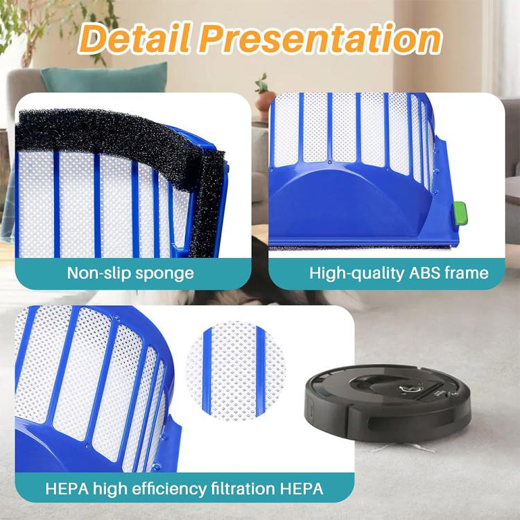 JUNSUNMAY 4pcs Sweeper Clean Filter with Brush for iRobot Roomba 600 Series