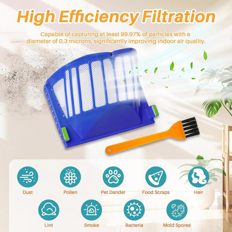 JUNSUNMAY 4pcs Sweeper Clean Filter with Brush for iRobot Roomba 600 Series