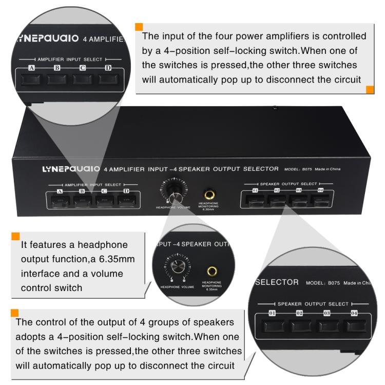 B075 4 Input 4 Ooutput Power Amplifier Speaker Selector Switcher, 300W Sound Quality Per Channel No Loss — view 5