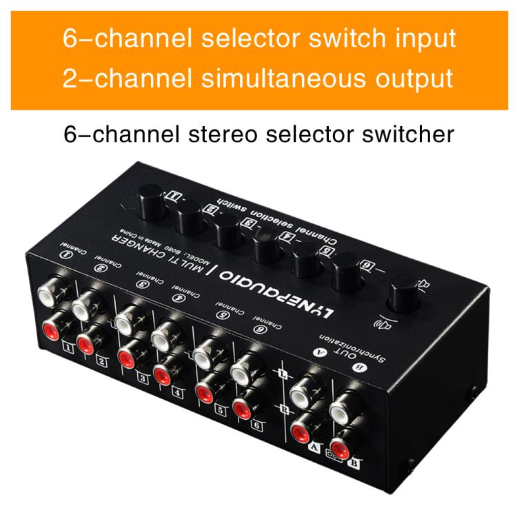 B080 6 Input 2 Output Audio Signal Selector Audio Switcher, 2-Channel Synchronous Output RCA Interface — view 4