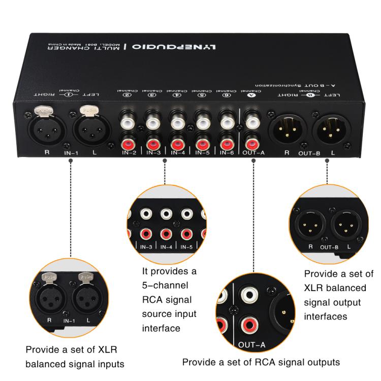 B081 6 Input 3 Outupt Audio Signal Selector Switcher Multi-channel Switcher, Fully Balanced Passive Front Active Speaker Volume Controller RCA Selector — view 7
