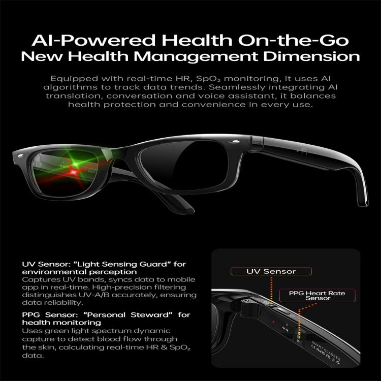 W300 Smart Glasses, Support UV Ultraviolet Detection / AI Intelligent Translation / Bluetooth Calling