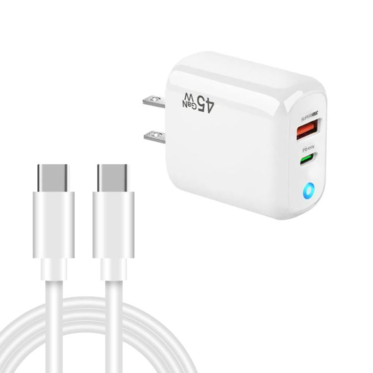 TE-PD45 GaN 45W PD3.0 / Type-C + USB 3.0 Charger with Type-C to Type-C Data Cable, US Plug