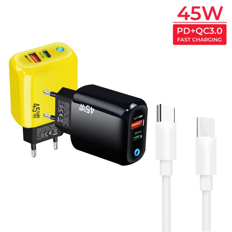 TE-PD45 GaN 45W PD3.0 / Type-C + USB 3.0 Charger with Type-C to Type-C Data Cable, EU Plug — view 5