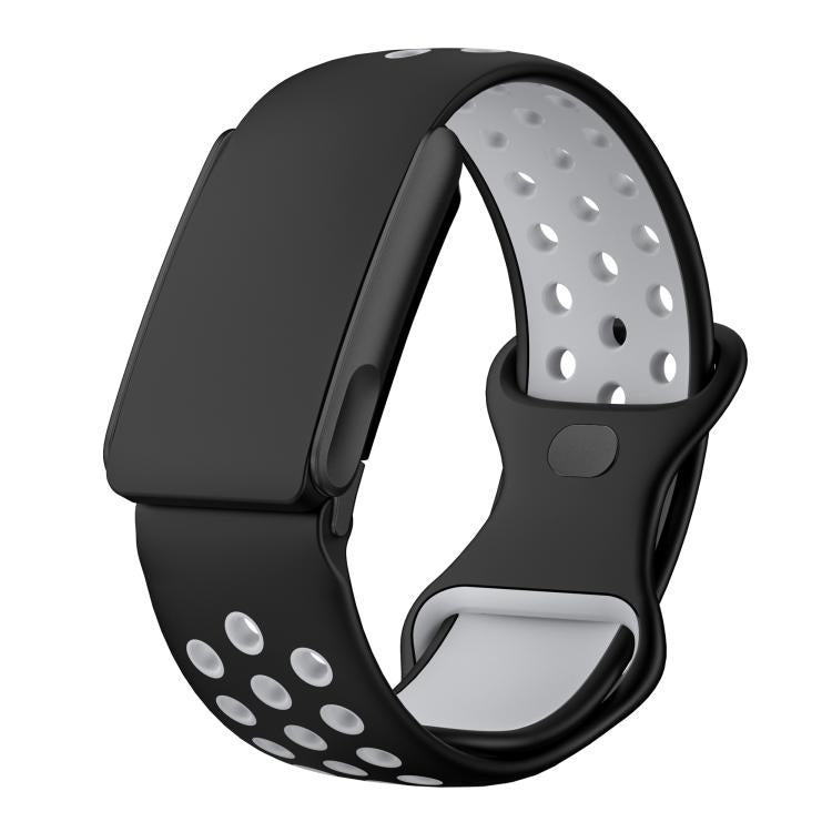Reverse Buckle Breathable Silicone Sports Watch Band — Light Grey Black
