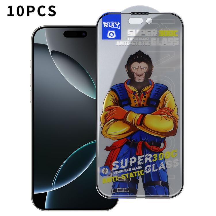 10pcs Armor 300C Ultra-Curved Anti-Static Anti-Dust Silk-Screened Privacy Tempered Glass Film — For iPhone 16 Pro Max