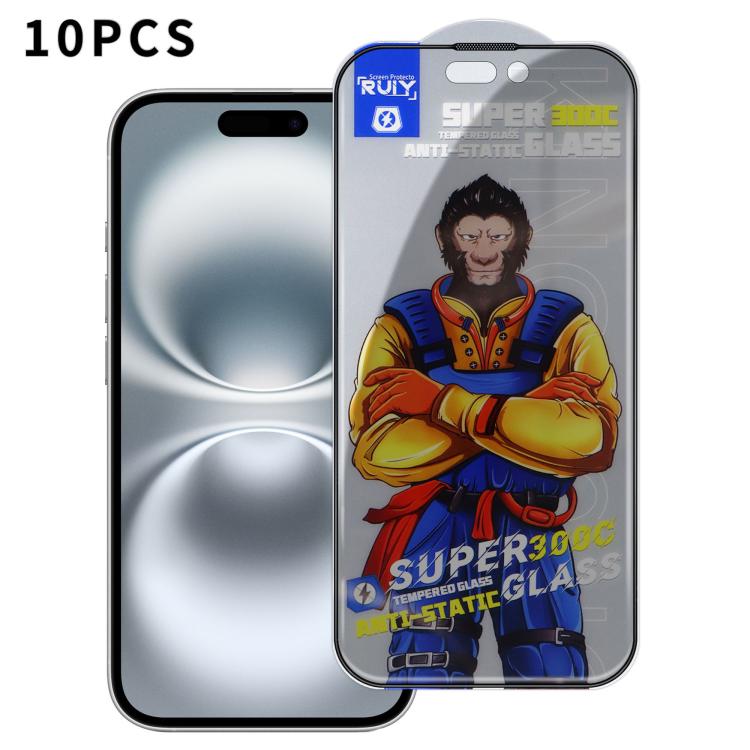 10pcs Armor 300C Ultra-Curved Anti-Static Anti-Dust Silk-Screened Privacy Tempered Glass Film — For iPhone 16 Plus