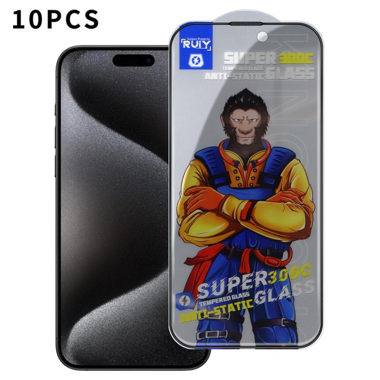 10pcs Armor 300C Ultra-Curved Anti-Static Anti-Dust Silk-Screened Privacy Tempered Glass Film — For iPhone 15 Pro Max