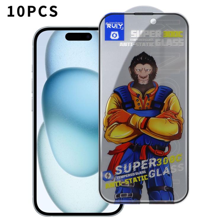 10pcs Armor 300C Ultra-Curved Anti-Static Anti-Dust Silk-Screened Privacy Tempered Glass Film — For iPhone 15 Plus
