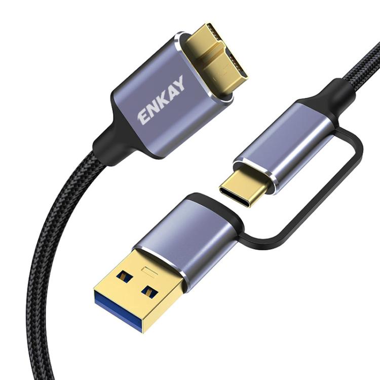 ENKAY 2 in 1 USB 3.0 / Type-C to USB 3.0 Micro-B 5Gbps Data Camera Hard Drive Cable