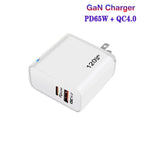TE-PD65 GaN PD 65W + QC4.0 USB Charger with Type-C to Type-C Data Cable, US Plug — White