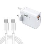 TE-PD65 GaN PD 65W + QC4.0 USB Charger with Type-C to Type-C Data Cable, UK Plug