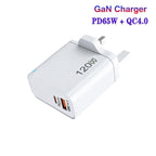 TE-PD65 GaN PD 65W + QC4.0 USB Charger with Type-C to Type-C Data Cable, UK Plug — White