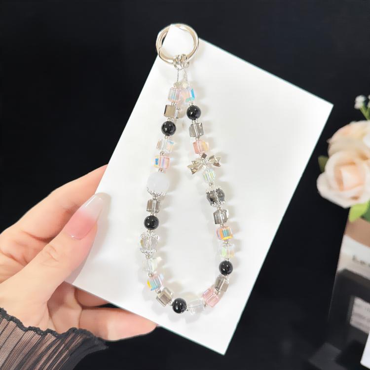 Sparkly Bow Black Crystal Holographic Cube Phone Chain