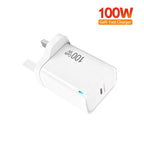 TE-PD46 GaN 100W PD 45W Fully Compatible Charger with Type-C to Type-C Data Cable，UK Plug — White