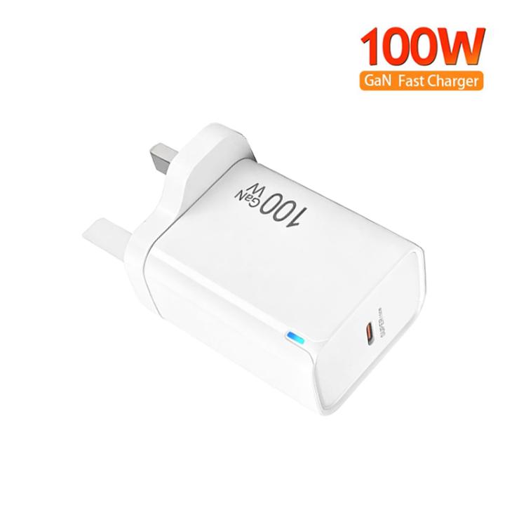 TE-PD46 GaN 100W PD 45W Fully Compatible Charger with Type-C to Type-C Data Cable，UK Plug — White