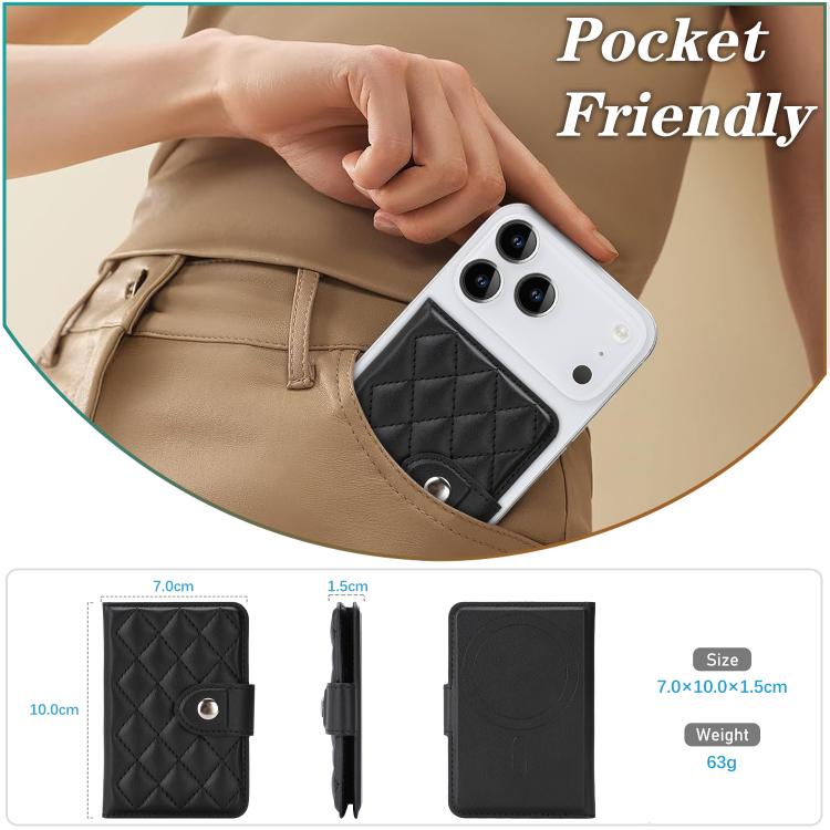 Diamond-Patterned Magnetic Vegan Leather Card Bag