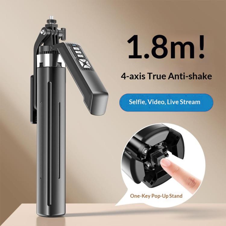 P18TK Anti-Shake Handheld Stabilizer 1.8m Extendable 4-leg Tripod Bluetooth Selfie Stick — view 12