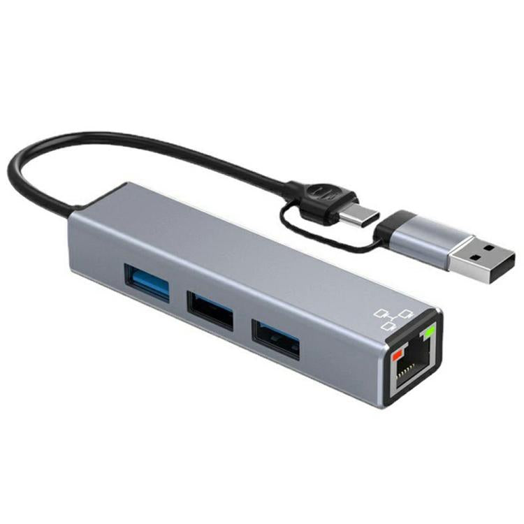 HC-78 USB-C / USB-A to USB3.0 / 2.0 RJ45 Network Card Splitter 4 in 1 Hub Ethernet Adapter