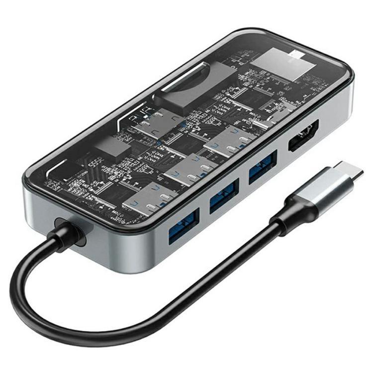 HC-87 10 in 1 USB-C Hub Gigabit Ethernet 4K HD PD 100W Charging Multi-Port Adapter