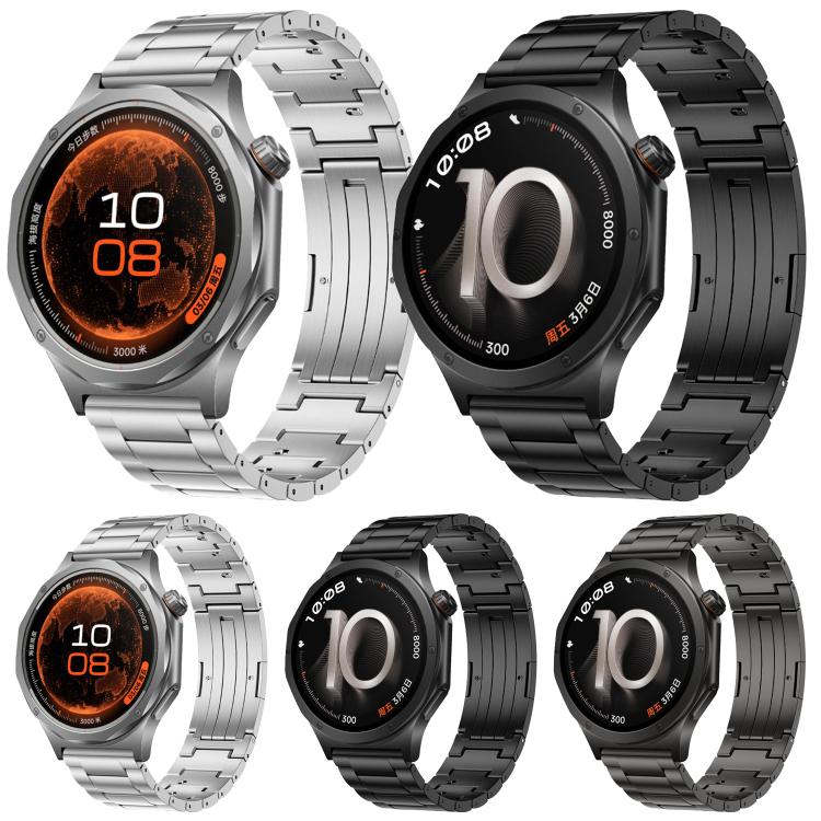 Folding Buckle Three Beads Quick Release Titanium Metal Watch Band — Black