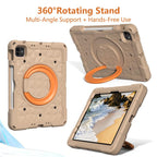 Magic Ring Rotation Holder Shockproof Tablet Case with Shoulder Straps — Khaki+Orang