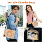 Magic Ring Rotation Holder Shockproof Tablet Case with Shoulder Straps — Khaki