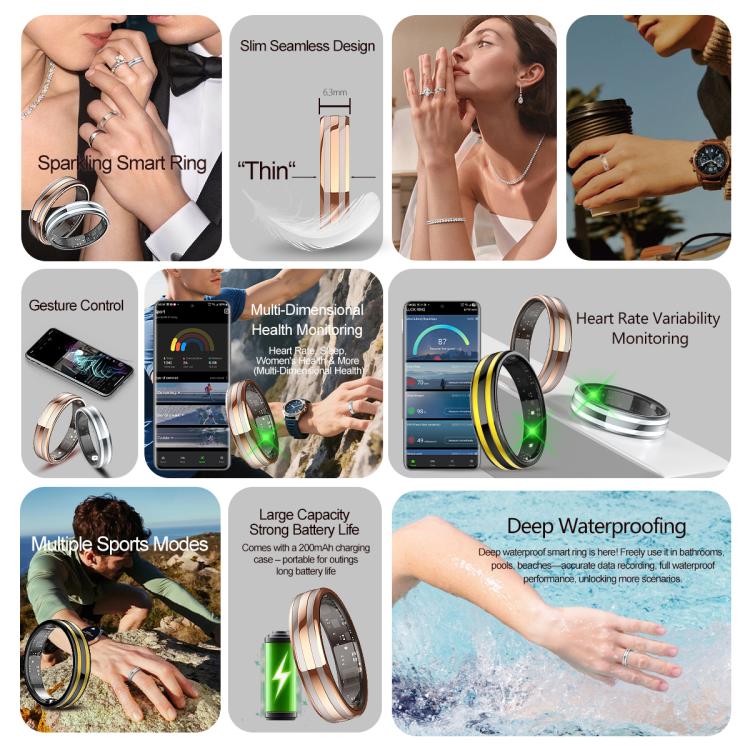 HR02 SIZE 7 Smart Ring, Supports Health Monitoring / Female Menstrual Cycle / Gesture Control