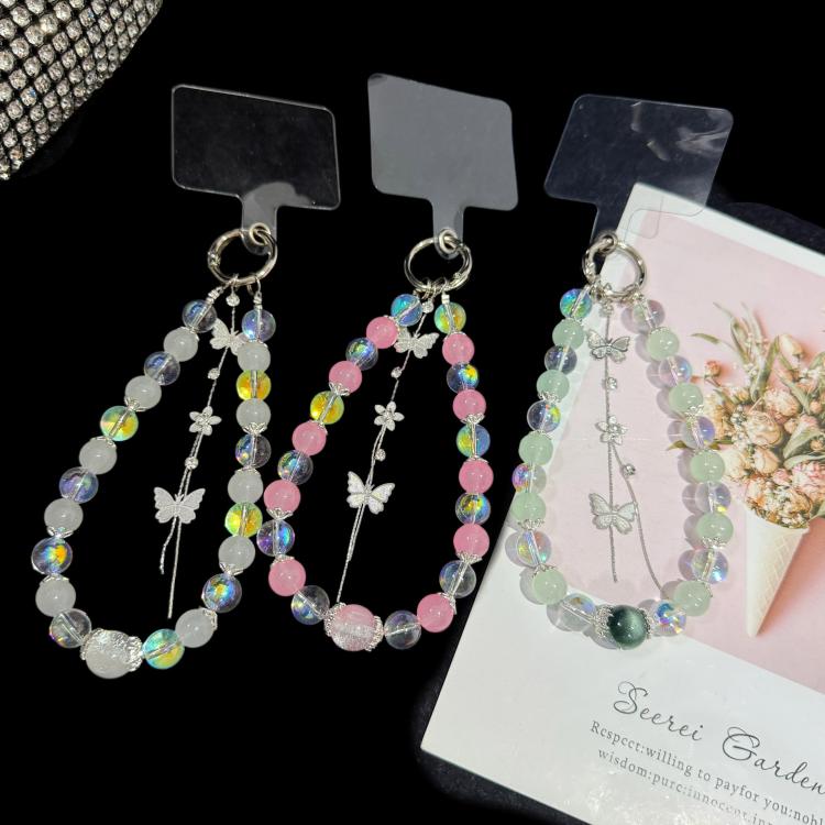 Interlaced Beaded Butterfly Tassel Phone Strap — White