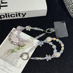 Pearl Crystal Bow Phone Chain — White