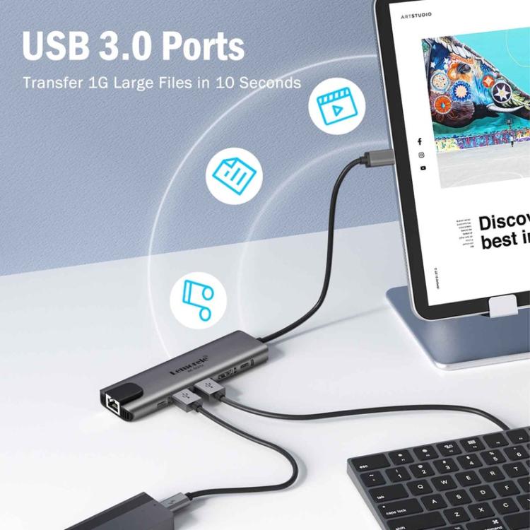 Lemorele TC44L 6 in 1 Docking Station 4K Visual Output Dual Card 100W PD Portable Connector — view 3