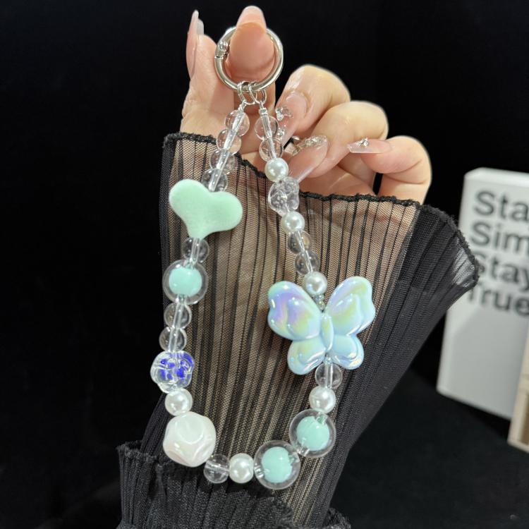 Large Bead Heart Tassel Woven Crystal Phone Chain
