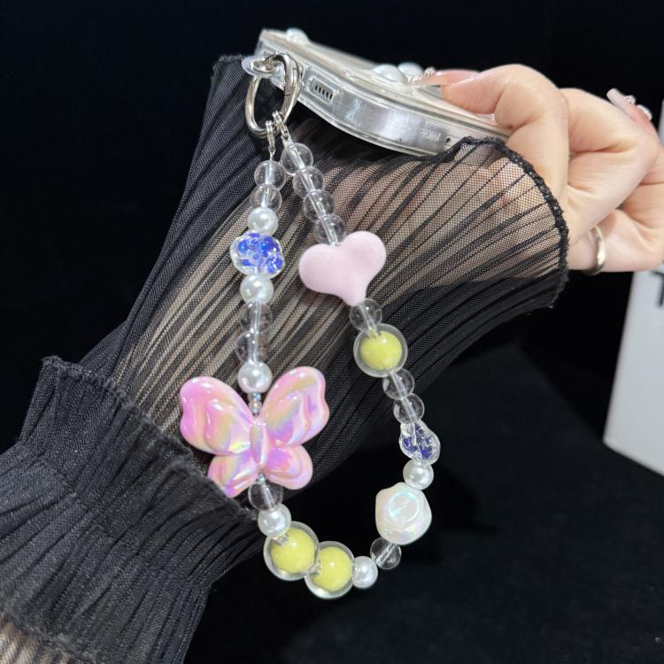 Large Bead Heart Tassel Woven Crystal Phone Chain — view 5