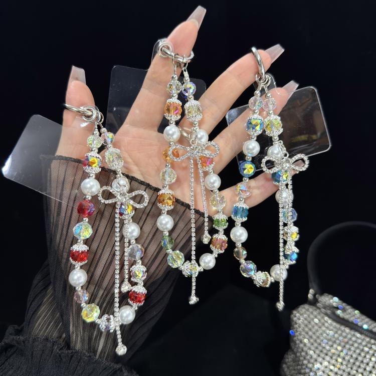 Bow Rhinestone Colored Bead Crystal Phone Chain — Blue