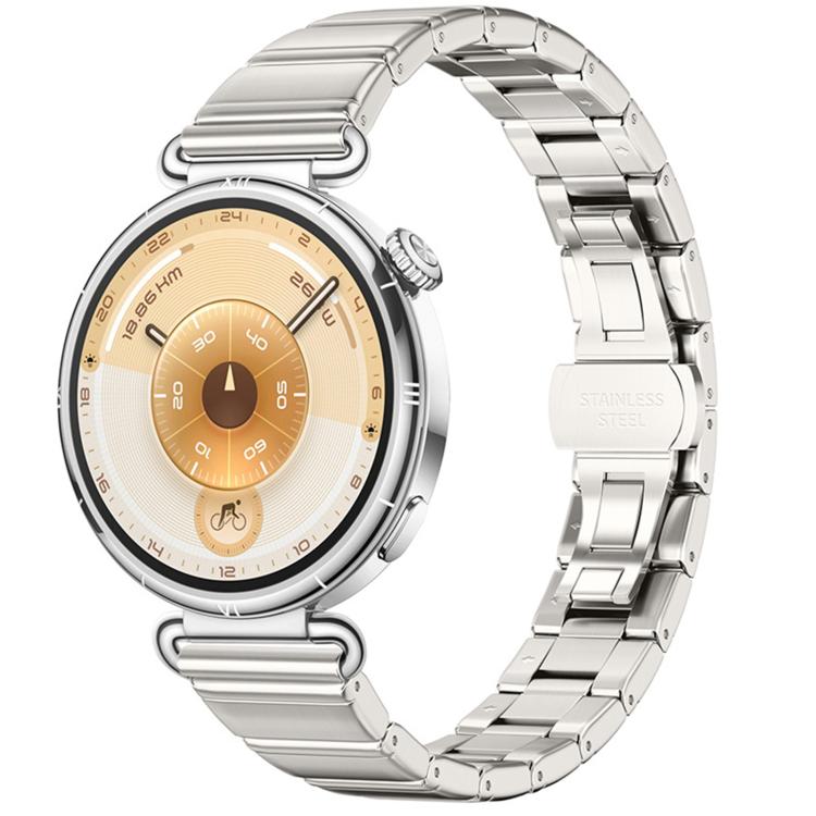 Eggplant Bamboo Slim Butterfly Folding Buckle Stainless Steel Watch Band — Silver