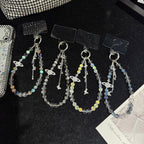 Iridescent Saturn Tassel Butterfly Crystal Phone Chain — Blue