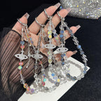 Iridescent Saturn Tassel Butterfly Crystal Phone Chain — view 10