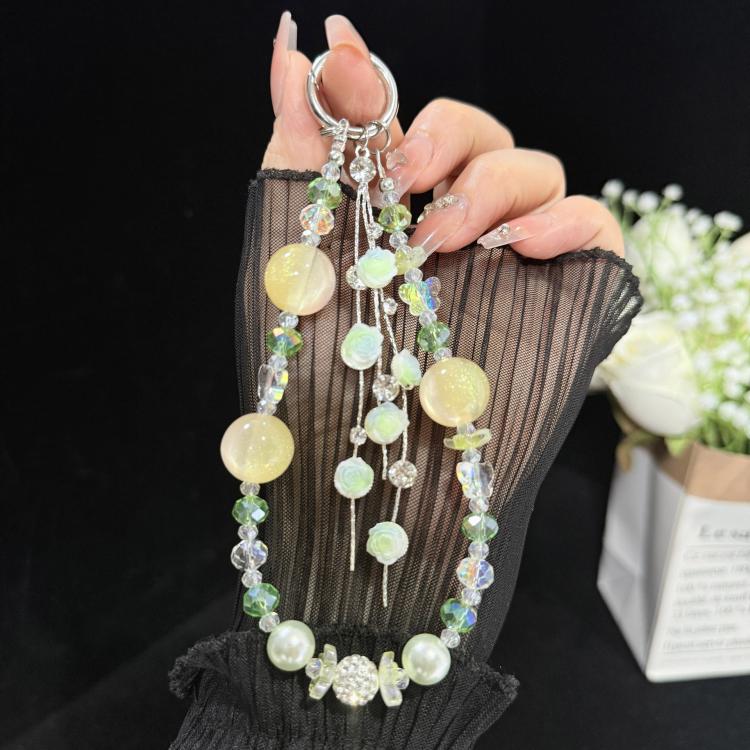 Rose Glass Bead Crystal Phone Chain