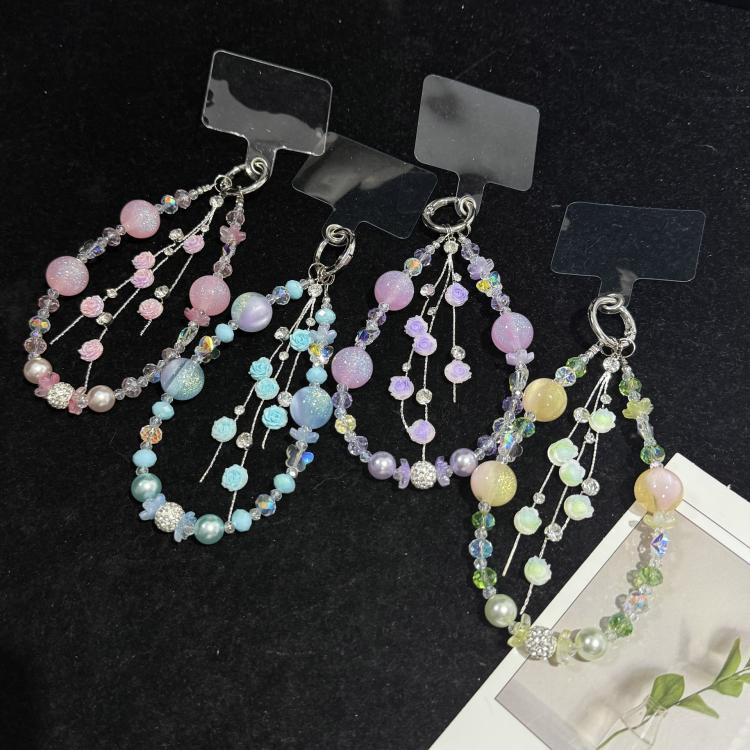 Rose Glass Bead Crystal Phone Chain — Blue