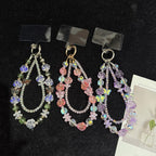 Double Layer Glass Flower Butterfly Phone Chain — Purple