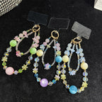 Spring Floral Beaded Crystal Phone Charm — Blue